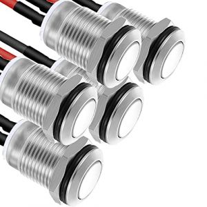 RUNCCI-YUN 5Pcs 12mm Interrupteur à Bouton Poussoir à Verrouillage 12v,Boutons Poussoir Autobloquant,mini interrupteur,bouton poussoir rond,Acier Inoxydable bouton poussoir etanche(Tête Plate) (RUNCCI-YUN, neuf)