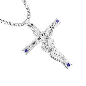 AFSTALR Croix de Johnny Hallyday Pendentif en Acier Inoxydable Argent Johnny Guitare Rocker Collier Femme Homme (AFSTALR, neuf)