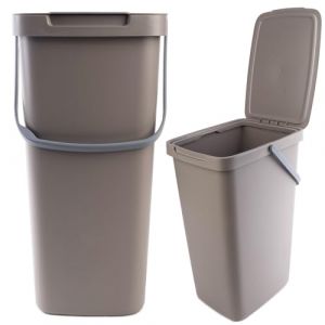KADAX Poubelle 20 l avec Couvercle et poignée, Poubelle en Plastique, pour Le tri sélectif, rectangulaire, avec Couvercle à charnière (Marron) (KADAX, neuf)