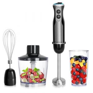 Kolohoso Mixeur Plongeant 1500W, 4 en 1 Mixer Plongeur acier 4 Lames en Acier Inoxydable 304, Mixeur Blender avec 20 Vitesses Mixeur Plongeur avec Fouet, Hachoir, R&eacute;cipient Doseur, Sans BPA (Molosun, neuf)