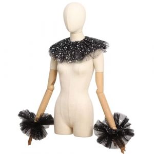 RUNRAYAY Ensemble col et poignets &agrave; volants Renaissance victorienne, ras-de-cou en tulle style victorien colonial de clown, accessoire de costume d'Halloween, noir (chengduniexiaduandianzishangwuyouxiangongsi, neuf)