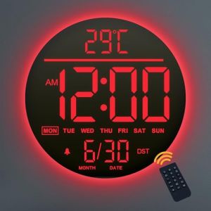 Mee 2ou Horloge Murale Num&eacute;rique 10" avec Veilleuse, Alarme, T&eacute;l&eacute;commande, 11 Couleurs RGB, Luminosit&eacute; Auto, Temp&eacute;rature, Date et Jour, Horloge Murale LED &Eacute;lectrique Moderne pour Chambre et Salon (WEI JIE UK Store, neuf)