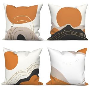 Uiiooazy Housse Coussin Abstrait, Taie Oreiller Terracotta Boho Noir et Or Minimaliste Housse de Coussin Velours Taie d'oreiller Carr&eacute; Housse Oreiller pour Lit Salon Masion Chambre, Lot de 4, 45x45cm (dongguibinjingpinxiaodianpu, neuf)