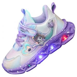 Vorkhuaeri Baskets Elsa LED Lumineuse pour Filles, Chaussures Enfants avec lumières Princesse Les Chaussures de Tennis Sport pour bébés Filles (32,B1-Purple) (Vorkhuaeri, neuf)