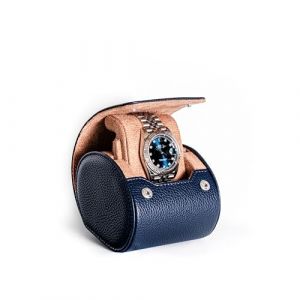 TIMESHELTER &Eacute;tui montre Cuir de voyage et de rangement pour 1 montre Bleu - Rangement bijoux - Boite montre/boite a bijoux pour montre - coffret cadeau homme (TimeShelter, neuf)