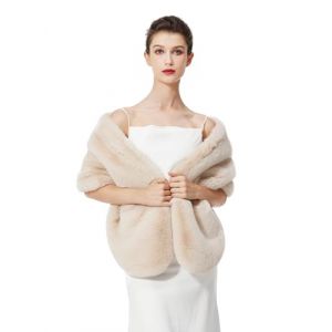 BEAUTELICATE Ch&acirc;le &Eacute;tole en Fausse Fourrure Cape Bol&eacute;ro De Femme Mariage Hiver sur Robe de Soir&eacute;e Mari&eacute;e C&eacute;r&eacute;monie F&ecirc;te Demoiselle d'honneur Grande Taille (Taille Unique, Am&eacute;lior&eacute; - Champagne) (BEAUTELICATE-FR, neuf)