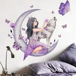 SRIZIAN Stickers Muraux Fille Papillon, Loup Lune Fée Des Fleurs Sticker Mural Enfant Décoration Murale Chambre Bébé Fille Enfants Pépinière Salon (Spmow eu, neuf)