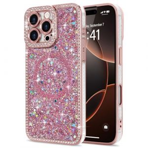 Lafunda Coque Compatible avec iPhone 16 Pro Max Paillette Cristal Antichoc Étui avec Brillante Diamont pour Femmes et Filles Coque de Protection pour iPhone 16 Pro Max Rose (ukyisizan, neuf)