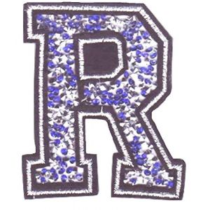 Écusson Patch Badge strass Brodé ecusson lettre alphabet thermocollant " lettres en strass 8-10 cm " (bleu R) (B2SEE LTD avec TVA francaise et livraison LaPoste, neuf)