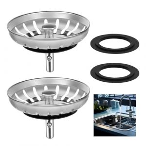 Lot de 2 filtres d'&eacute;vier en acier inoxydable &ndash; Ajustement universel britannique de 78 mm pour bouchon d'&eacute;vier de cuisine et attrape-cheveux, compatible avec Franke/Blanco/Belfast (YiHan Shop, neuf)