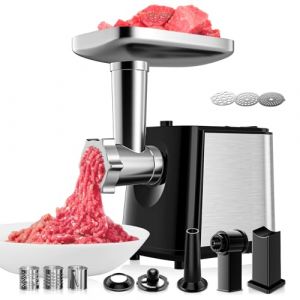 Helangel Hachoir &agrave; viande &eacute;lectrique, 2000W Professionnel pour saucisses et kubbe avec 3 plaques, 3 coupe-saucisses, poussoir &agrave; saucisses, hachoir &eacute;lectrique pour la cuisine &agrave; domicile (Maksimshopco, neuf)