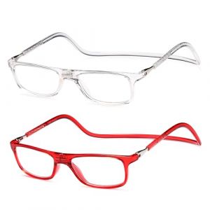 NEW VISION Lunettes 2 pack, Lunettes Loupe, Lunettes De Lecture Magn&eacute;tique, Longueur R&eacute;Glable Lunette De Lecture Homme Femme, NV2904 (Tr, 2.5, x) (New Vision Milano, neuf)