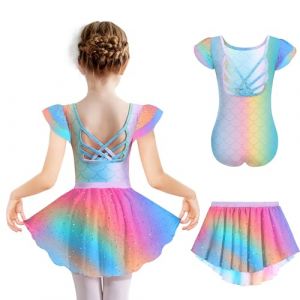 Arshiner Ballet Robe &agrave; Manches Courtes pour Fille Robe De Danse Arc-en-Ciel Costume De Ballet en Coton Enfants Justaucorps De Ballet Ballerine pour Tout-Petits Tenues avec Tutu 9-10 Ans (Arshiner Store, neuf)