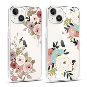 Foonary 2 Pi&egrave;ces Transparente Coque pour Apple iPhone 14/iPhone 13 6,1", Etui Fleur Aesthetic Motif Dessin Housse, Silicone TPU Cover Antichoc Bumper Protection Case pour iPhone 14/iPhone 13, Fleur14 (DANIEL MEYER eu, neuf)