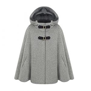 Femme &Eacute;l&eacute;gant Chaud Hiver Capuche Poncho Cape M&eacute;lange de Laine Veste Manteau &agrave; Capuche M Gris (YiWuShiDingFanDianZiShangWuShangHang, neuf)