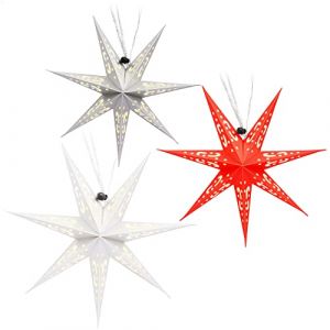 com-four® 3X étoile Lumineuse en 3D avec LED - Étoile de Noël avec éclairage LED et minuterie - Étoile en Papier Premium à accrocher (COM-FOUR  Vertriebs GmbH, neuf)