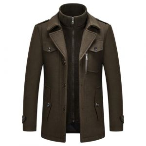 KUDORO Manteau Homme en Laine Chaud pour Hiver Trench Coat Mi-Long Classique Parka Pardessus Caban Slim Fit Élégant Business Décontractée Duffle-Coats Coup-Vent Revers Overcoat(Armée Verte,S) (KUDORO, neuf)