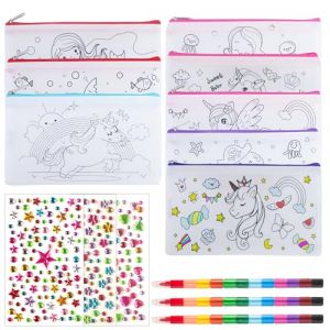 12 Pièces Pochette en Tissu Zippée Enfant Bricolage DIY Personnalisable Trousse de Maquillage en Toile Trousses à Crayons Sac à Colorier Garcon Fille Loisirs Créatifs pour Anniversaire Fêtes (YINGCHIKJ, neuf)
