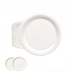 50 Assiettes en Carton Blanc,7 Pouces assiettes en bagasse Biod&eacute;gradable,Compostable Vaisselle Jetable Canne &agrave; Sucre assiettes en Papier pour F&ecirc;tes,Pique-niques,Maison les Aliments Chauds et Froids (yayafunfun, neuf)