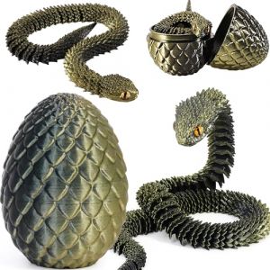 Joycabin Jouet Serpent imprim&eacute; en 3D, &oelig;ufs de Dragon, &oelig;ufs de Serpent, &oelig;ufs de Serpent de P&acirc;ques, Animaux imprim&eacute;s en 3D, Jouets pour Enfants, Cadeaux de Bureau (Bronze Noir) (XINYI-EU, neuf)