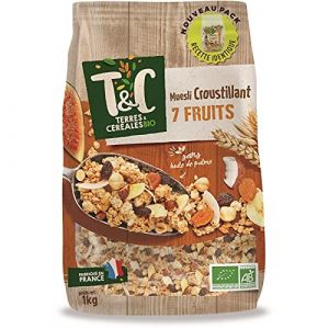 TERRES ET CEREALES | Muesli Croustillant 7 Fruits Bio 1Kg | Lot De (2) | livraison offerte (Les Trois Mousquetaires, neuf)