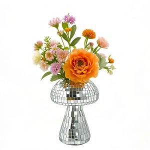 Champignon Boule a Facette Vase,Champignon Pot de Fleur Disco,Argenté Miroir Verre Vase Champignon Disco Pot a Crayon, Jardinière Boule a Facette Déco Terrarium Hydroponique Station Propagation (Qiumy, neuf)