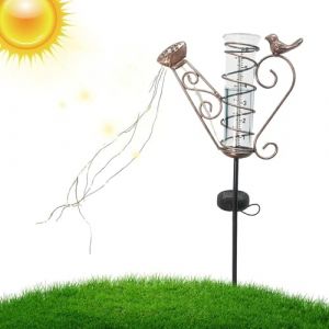 Lotvic Pluviometre Exterieur Jardin, Pluviomètres en Verre avec Piquet en Métal et Lumière LED, Pluviomètre Extérieur en Verre, Solaire Pluviomètre De Jardin, Pluie Tube de Mesure pour Cour, Pelouse (QIHAO-EU, neuf)
