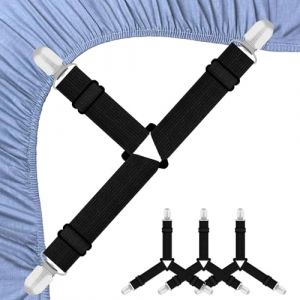 Hanyousheng 4 Pcs Tendeur Drap Housse, Noir Attache Drap Housse, ttache Sangle de Maintien Ajustable avec Pinces Métalliques, Tendeurs De Drap pour Drap Lit, Canapé, Housse de Repassage (Yunzs, neuf)