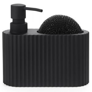 AJEUNGAIN Distributeur Liquide Vaisselle Noir avec &Eacute;ponge, Ensemble Distributeur Savon Salle de Bain, Porte Eponge Evier Cuisine pour Comptoirs Salle de Bain et Cuisine (Noir) (AJEUNGAIN, neuf)