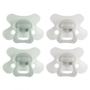 Difrax - Sucette Naturelle - Vert & Gris - 6+ mois - Lot de 4 - Tétine en forme de papillon, embout en silicone, sans BPA & respectueuse des dents (Difrax LOVI, neuf)