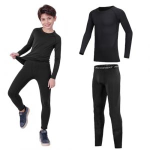 Ensemble de sous-v&ecirc;tements Thermiques gar&ccedil;ons Fiorios, Haut &agrave; Manches Longues et Leggings doubl&eacute;s en Polaire pour Le Football, Le Ski (Ensemble 2 pi&egrave;ces Black Line, 4-5 Ans ; Taille 22) (RQM  CO.,LT, neuf)