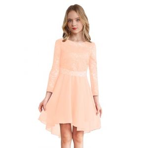 Freebily Robe Princesse Soiree Fille Enfant Robe De Ceremonie Mariage Manche Longue Dentelle Strass Chiffon A-Ligne Robes Ecole Et&eacute; Fete Party Ecru 11-12 Ans (MissPretty, neuf)