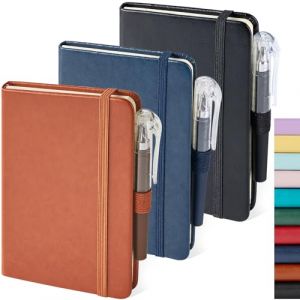 NIRMIRO Carnet de Notes, Petit Cahier Bloc Note Cuir Avec Stylo 3 Paquet, Mini Carnet de Voyage A6 (9,8 cm x 14,5 cm), Journal Carnet en Cuir Classique Ligné, Noir, Marron, Bleu (NIRMIRO-FR, neuf)