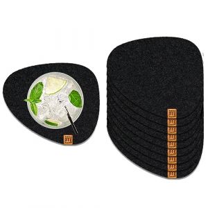 Miqio&reg; Design Sous-verres en feutre Stone | Lot de 10 | 13 x 11 cm | Sous-verres &eacute;cologiques Oekotex en feutre | 10 sous-verres pour boissons, verres, bougies, tasses, bar | D&eacute;coration de table | Noir (miqio, neuf)