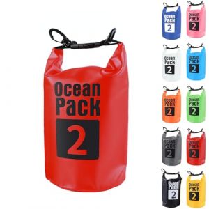 2L Sac &eacute;tanche Polyvalent, 2L/5L/10L/15L/20L/30L Rouge Waterproof Dry Bag avec Longue Bandouli&egrave;re R&eacute;glable Sac &agrave; Dos Confort Imperm&eacute;able pour Bateau/Kayak/P&ecirc;che/Rafting/Natation/Camping/Snowboard (MUDAMUDA Store, neuf)