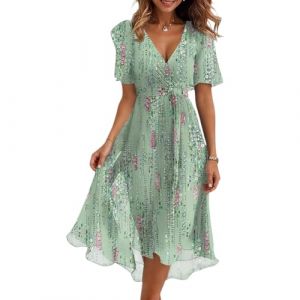 Robe Femme Chic et Elegant Mi Longue Robes de Soiree Femme Robe Longue Boheme Printemps Grande Taille Femmes Robes de Chambre Femmes Ete Chambre Dress de Bal Soiree Cocktail(Mint Green,X-Large) (QU-XINYU, neuf)