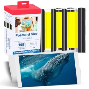 Canon Selphy Serie Lot de 108 feuilles de papier photo (100 x 148 mm) et 3 cartouches et papier photo KP-108IN 3115B001(AA) pour imprimante photo Canon Selphy CP1500 CP1300 CP1200 CP1000 CP910 (CRTBOTW Store, neuf)