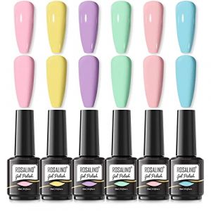 ROSALIND 6 Couleurs Vernis Semi Permanent, Rose Bleu Violet Vert Jaune Macaron 15ml Vernis à Ongles Soak Off Gel pour UV LED, Nail Art Kit Vernis Semi Permanent Pastel Gel Nail Polish 6Pcs (ROSALIND Store, neuf)