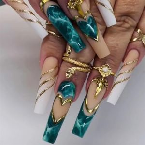 Faux ongles, ongles à presser Faux ongles longs en forme de cercueil avec colle, faux ongles marron portables avec strass, presse de Ballet, couverture complète(26) (zhangtingamz, neuf)