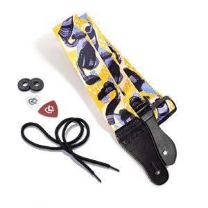 Passez la souris sur l'image pour zoomer KLIQ Sangle de guitare vintage tissée pour guitare acoustique et électrique | 2 verrous de sangle en caoutchouc inclus (Artist Sublimated Yellow Rain) (KLIQ Music Gear EU, neuf)