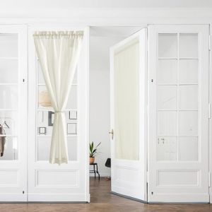 PONY DANCE Rideau Voilage 60x240 - Rideaux Lin Décoration de Maison Porte Fenetre Cuisine Chambre Lumineux Filtrer Elégant Protecter la Confidentialité, L 60 x H 240 cm, 2 Pièces, Écru (RYB HOME EU, neuf)