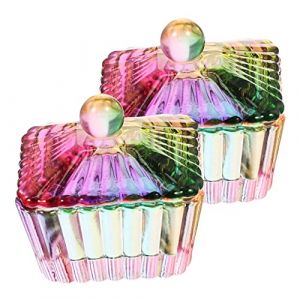 OATIPHO Lot De 2 Plats &agrave; Ongles En Verre Cristal 4 C&ocirc;t&eacute;s Avec Couvercle Pour Manucure Professionnelle Et Usage Domestique, Bol Pour Poudre De Trempage Monom&egrave;re, Accessoire Nail Art Pratique (Tsun Ki-sung, neuf)