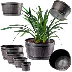 KADAX Lot de 4 – Ø23, 30, 40, 50 cm – Pots de Fleurs en Plastique Aspect Bois, pour Jardin (Marron) (KADAX, neuf)