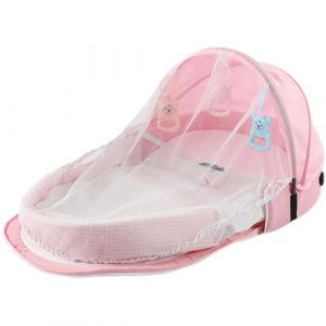 1PC Portable Baby Lounger avec jouet et filet en maille, lit portable pliable confortable doux confortable avec ceinture de sécurité, berceau de voyage lavable amovible pour 0-2 bébés (JianShiXianLIULANSHANGMAOYouXianGongSi, neuf)