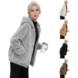 G&eacute;n&eacute;rique Manteau Femme Hiver Veste Polaire Femme Avec Capuche Veste d'hiver Chaude en Peluche Manteau Court Fourrure Fermeture &eacute;clair d'hiver Polaire Coupe Droite en Peluche (LhhvBGq, neuf)