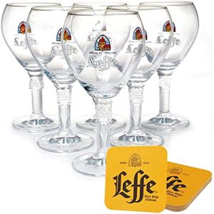 Leffe Lot de 6 verres à bière 0,25 l avec 6 sous-bocks originaux – Verres originaux Leffe 0,25 l (IDECALE, neuf)