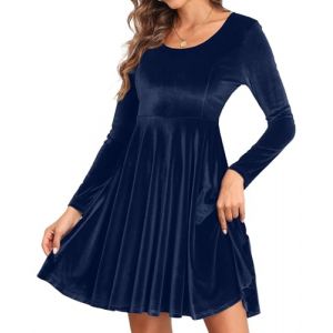 CheChury Robe Femme Hiver Velours Robe Femme Chic et Elegant Robe De Soiree Manches Longues Col Rond A Ligne Robes D&eacute;contract&eacute;e Cocktail Robe,Bleu,L (LYworld, neuf)