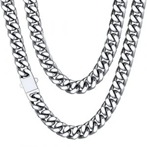 Grosse Chaine Homme Longue 76 cm Acier Gros Collier Cubaine Pour Pendentif Massif Femme Gourmette Enfant Garçon Maille Ras de Cou Gros Cadeau Fêtes Pères Noël Choker Hip Hop Rappeur 298g (ChainsHouse Jewellery, neuf)