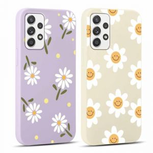Yoedge 2 pièces Violet Coque pour Samsung Galaxy A52 4G/A52 5G/A52s 5G 6,5" Motif de Fleurs et Feuilles Fille Femme Étui, Housse de Protection Antichoc TPU Mignon Aesthetic Design Case Cover, Beige (Lei Xiao, neuf)