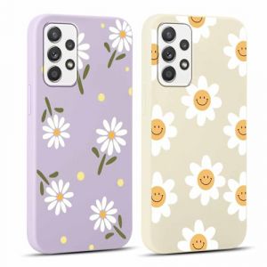 Yoedge 2 pièces Violet Coque pour Samsung Galaxy A52 4G/A52 5G/A52s 5G 6,5" Motif de Fleurs et Feuilles Fille Femme Étui, Housse de Protection Antichoc TPU Mignon Aesthetic Design Case Cover, Beige (HongYan Tao, neuf)